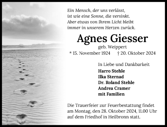 Traueranzeige von Agnes Giesser von GESAMT