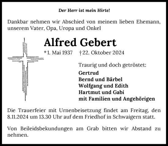 Traueranzeige von Alfred Gebert von GESAMT