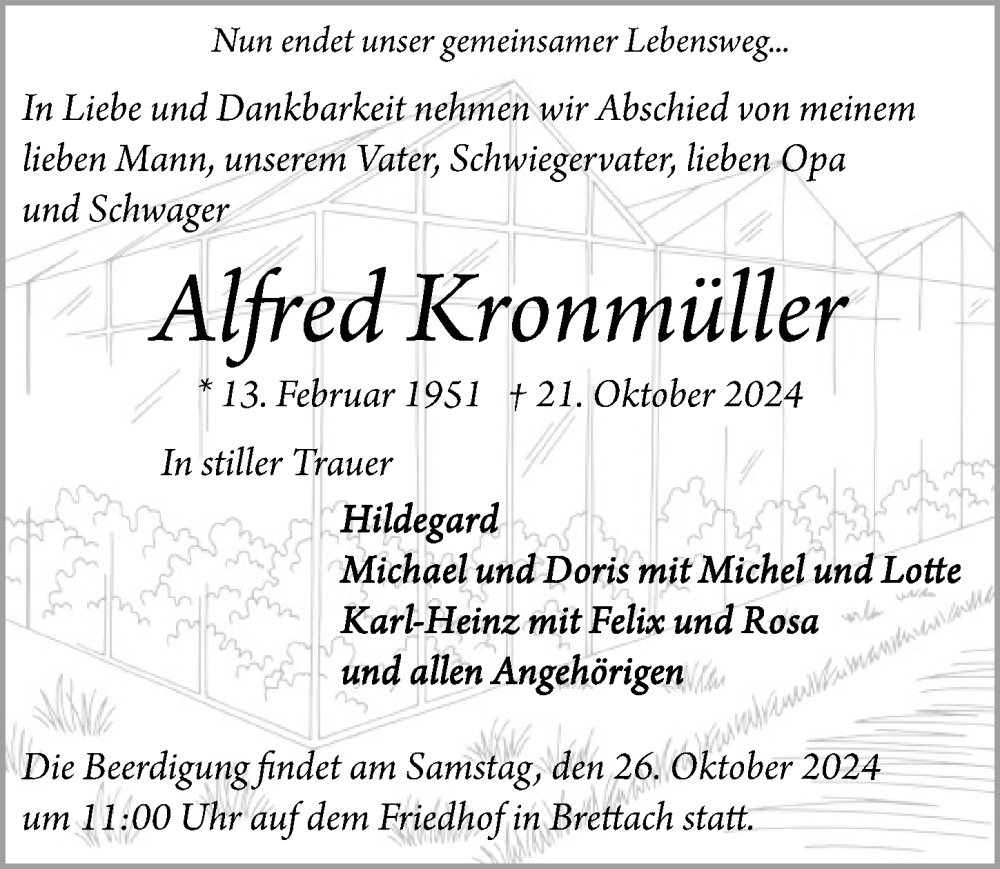  Traueranzeige für Alfred Kronmüller vom 23.10.2024 aus GESAMT