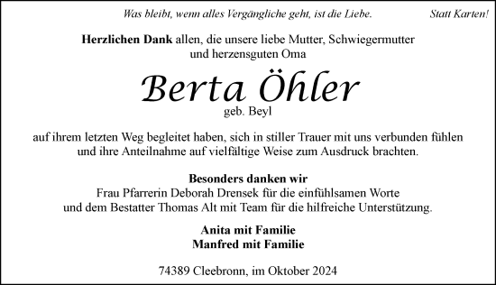 Traueranzeige von Berta Öhler von GESAMT