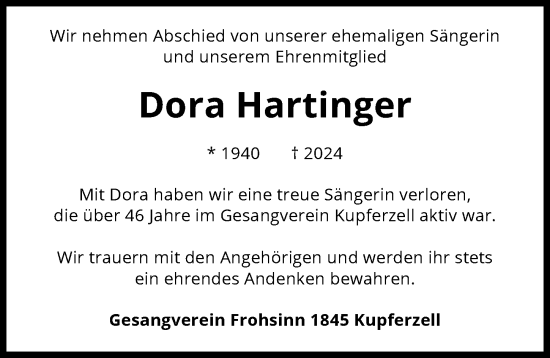 Traueranzeige von Dora Hartinger von GESAMT