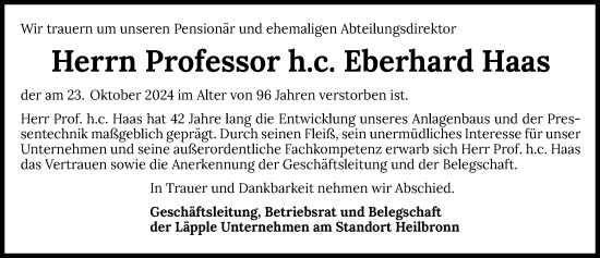 Traueranzeige von Eberhard Haas von GESAMT