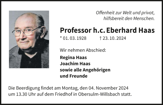 Traueranzeige von Eberhard Haas von GESAMT