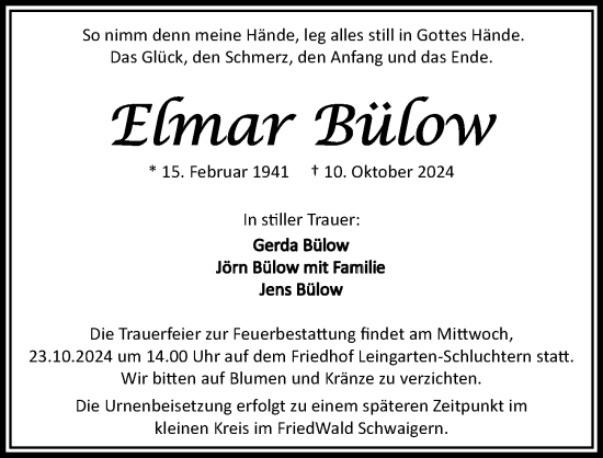 Traueranzeige von Elmar Bülow von GESAMT