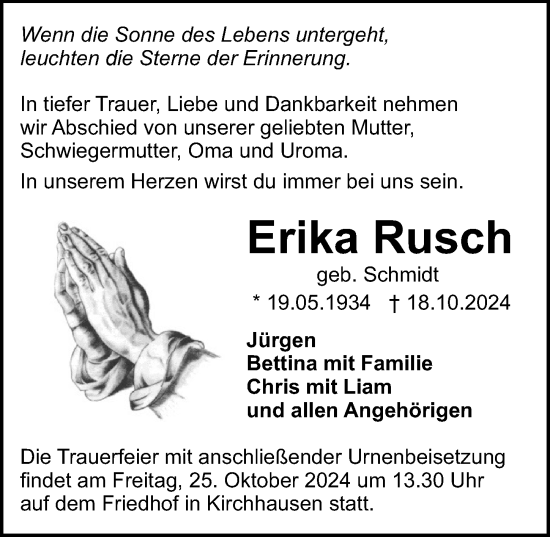 Traueranzeige von Erika Rusch von GESAMT