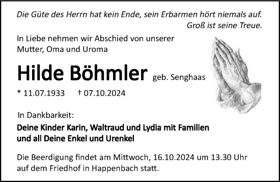 Traueranzeige von Hilde Böhmler von GESAMT