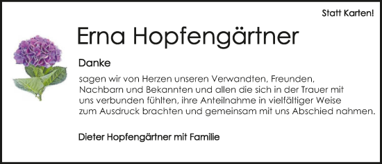 Traueranzeige von Erna Hopfengärtner von GESAMT