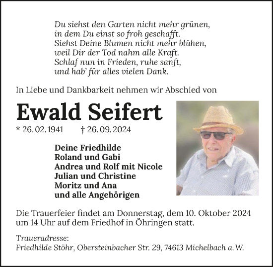 Traueranzeige von Ewald Seifert von GESAMT