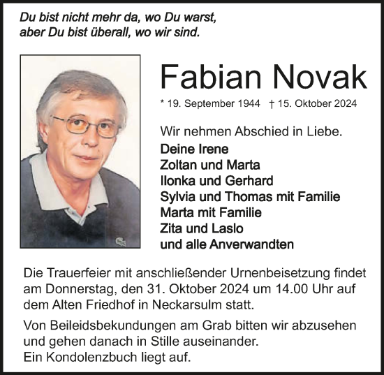 Traueranzeige von Fabian Novak von GESAMT