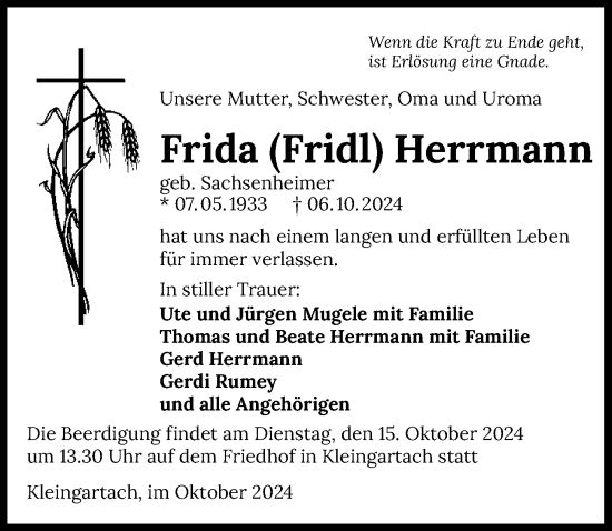 Traueranzeige von Frida Herrmann von GESAMT