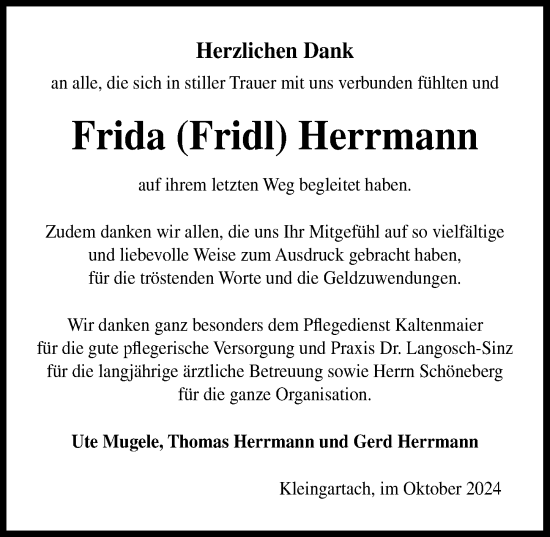 Traueranzeige von Frida Herrmann von GESAMT