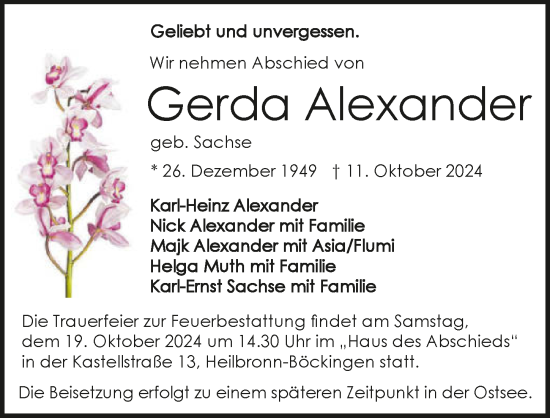 Traueranzeige von Gerda Alexander von GESAMT