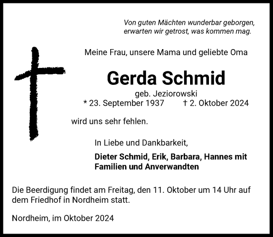 Traueranzeige von Gerda Schmid von GESAMT