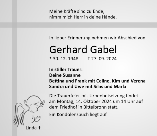 Traueranzeige von Gerhard Gabel von GESAMT