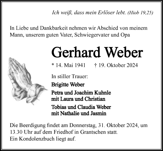 Traueranzeige von Gerhard Weber von GESAMT