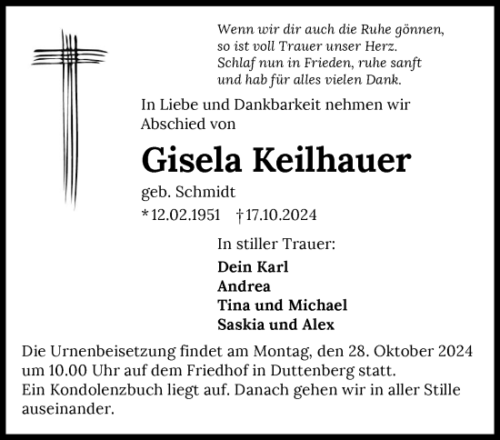 Traueranzeige von Gisela Keilhauer von GESAMT