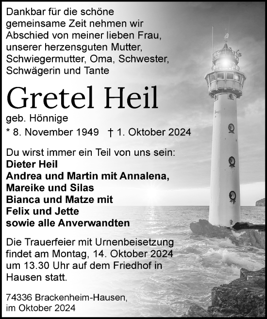 Traueranzeige von Gretel Heil von GESAMT