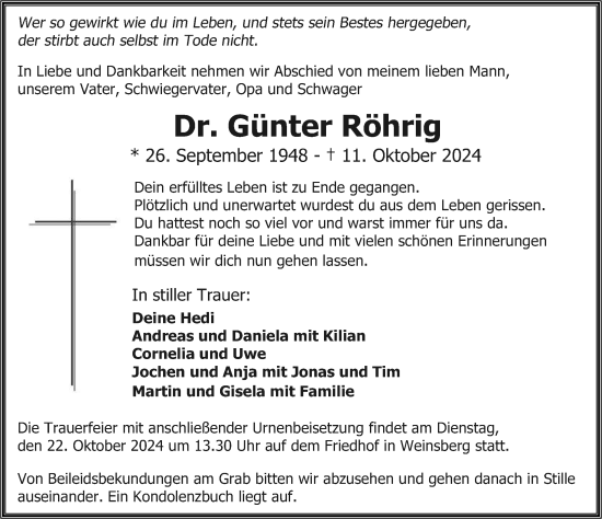 Traueranzeige von Günter Röhrig von GESAMT