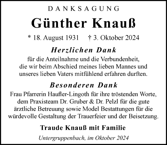 Traueranzeige von Günther Knauß von GESAMT