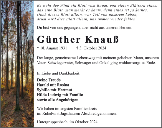 Traueranzeige von Günther Knauß von GESAMT