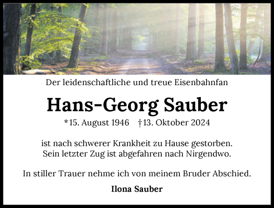 Traueranzeige von Hans-Georg Sauber von GESAMT