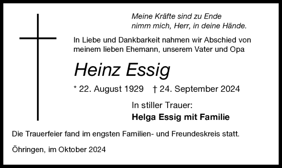 Traueranzeige von Heinz Essig von GESAMT