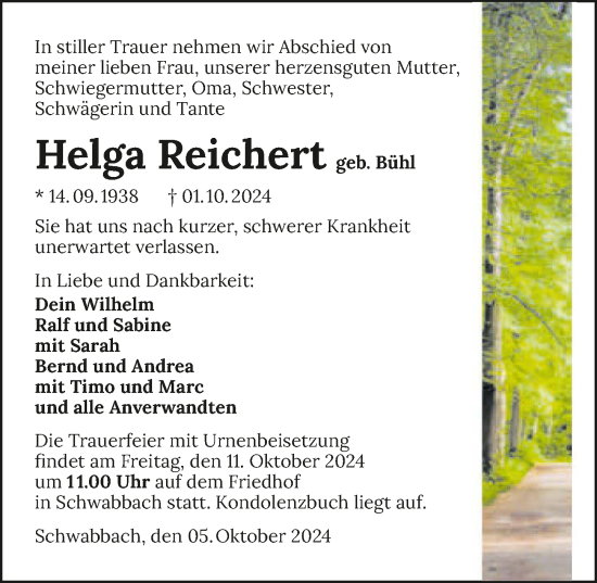 Traueranzeige von Helga Reichert von GESAMT