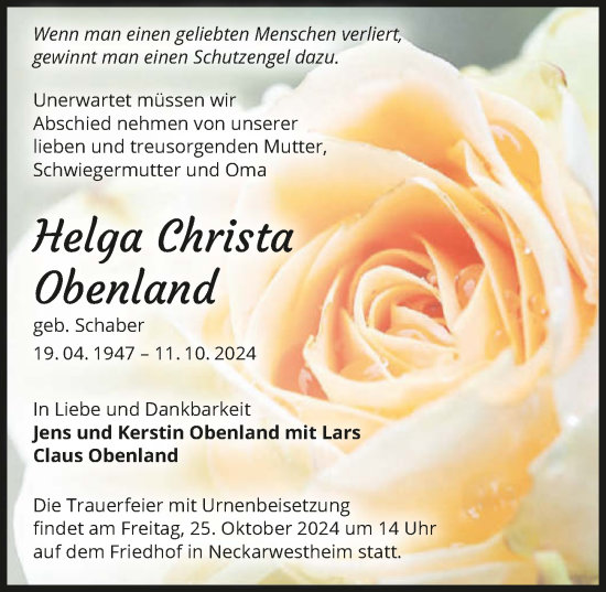 Traueranzeige von Helga Christa Obenland von GESAMT