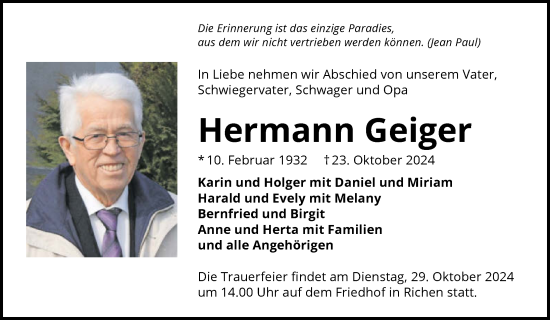 Traueranzeige von Hermann Geiger von GESAMT