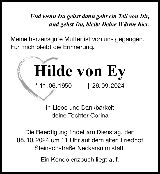 Traueranzeige von Hilde von Ey von GESAMT