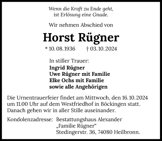 Traueranzeige von Horst Rügner von GESAMT