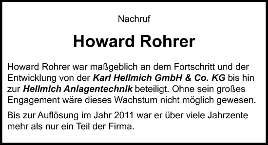 Traueranzeige von Howard Rohrer von GESAMT