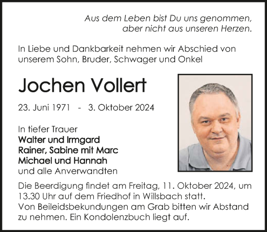 Traueranzeige von Jochen Vollert von GESAMT