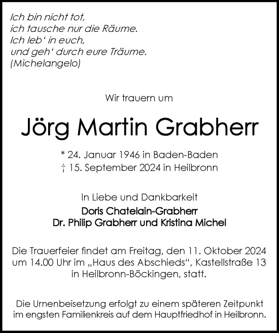 Traueranzeige von Jörg Martin Grabherr von GESAMT