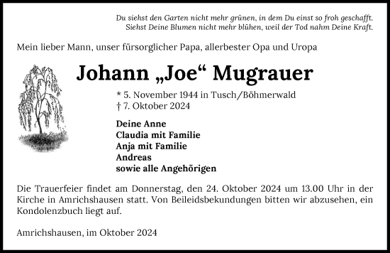 Traueranzeige von Johann Mugrauer von GESAMT