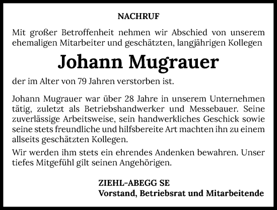 Traueranzeige von Johann Mugrauer von GESAMT