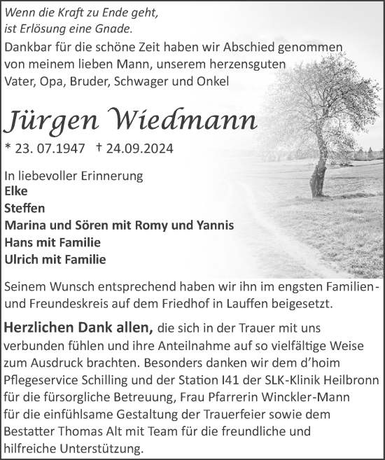 Traueranzeige von Jürgen Wiedmann von GESAMT