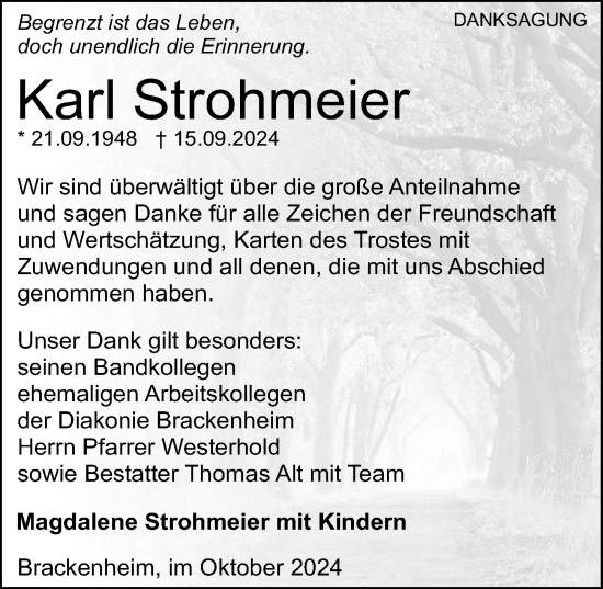 Traueranzeige von Karl Strohmeier von GESAMT