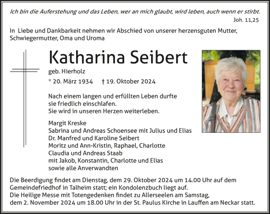 Traueranzeige von Katharina Seibert von GESAMT