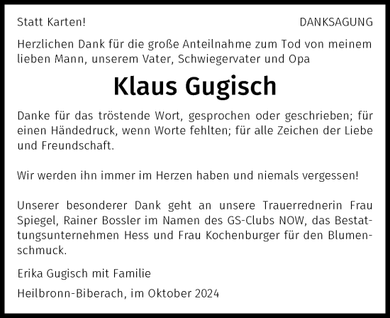 Traueranzeige von Klaus Gugisch von GESAMT