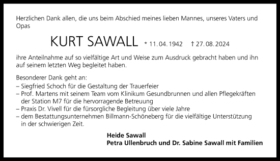 Traueranzeige von Kurt Sawall von GESAMT