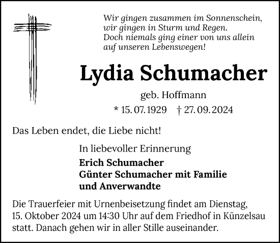 Traueranzeige von Lydia Schumacher von GESAMT