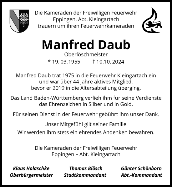 Traueranzeige von Manfred Daub von GESAMT