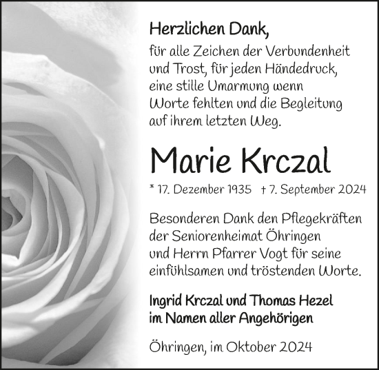 Traueranzeige von Marie Krczal von GESAMT