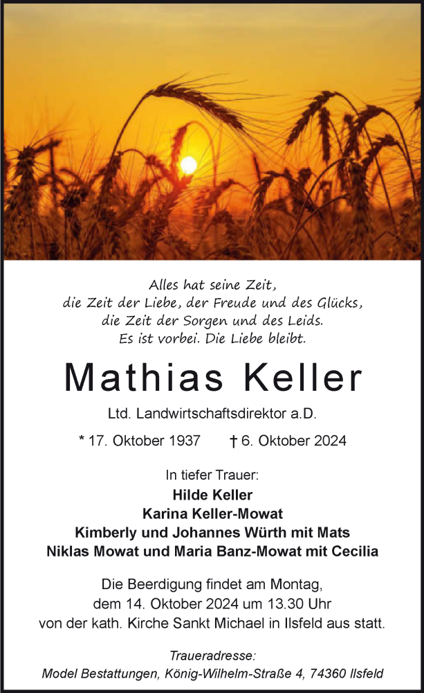  Traueranzeige für Mathias Keller vom 12.10.2024 aus GESAMT