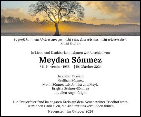 Traueranzeige von Meydan Sönmez von GESAMT