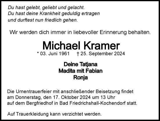 Traueranzeige von Michael Kramer von GESAMT