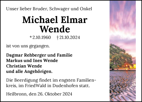 Traueranzeige von Michael Elmar Wende von GESAMT