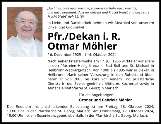 Traueranzeige von Otmar Möhler von GESAMT