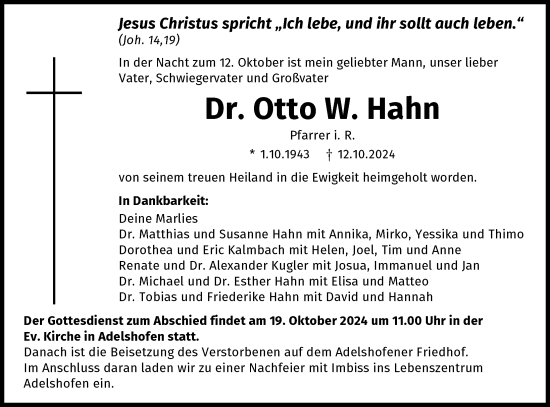 Traueranzeige von Otto Hahn von GESAMT